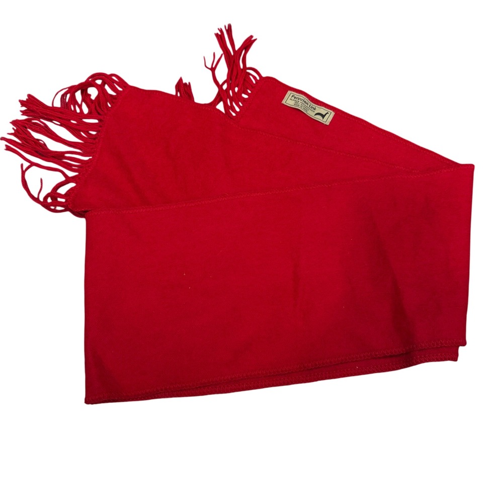 Peruvian Link Scarf Unisex OS Red Excellent 100% Alpaca Wool Fringe Made in Peru